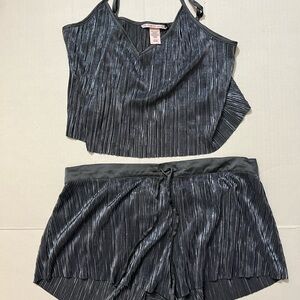 Victoria Secret Pajama Set Mini High Cut Shorts Cami Top Pleats Metallic Small/M